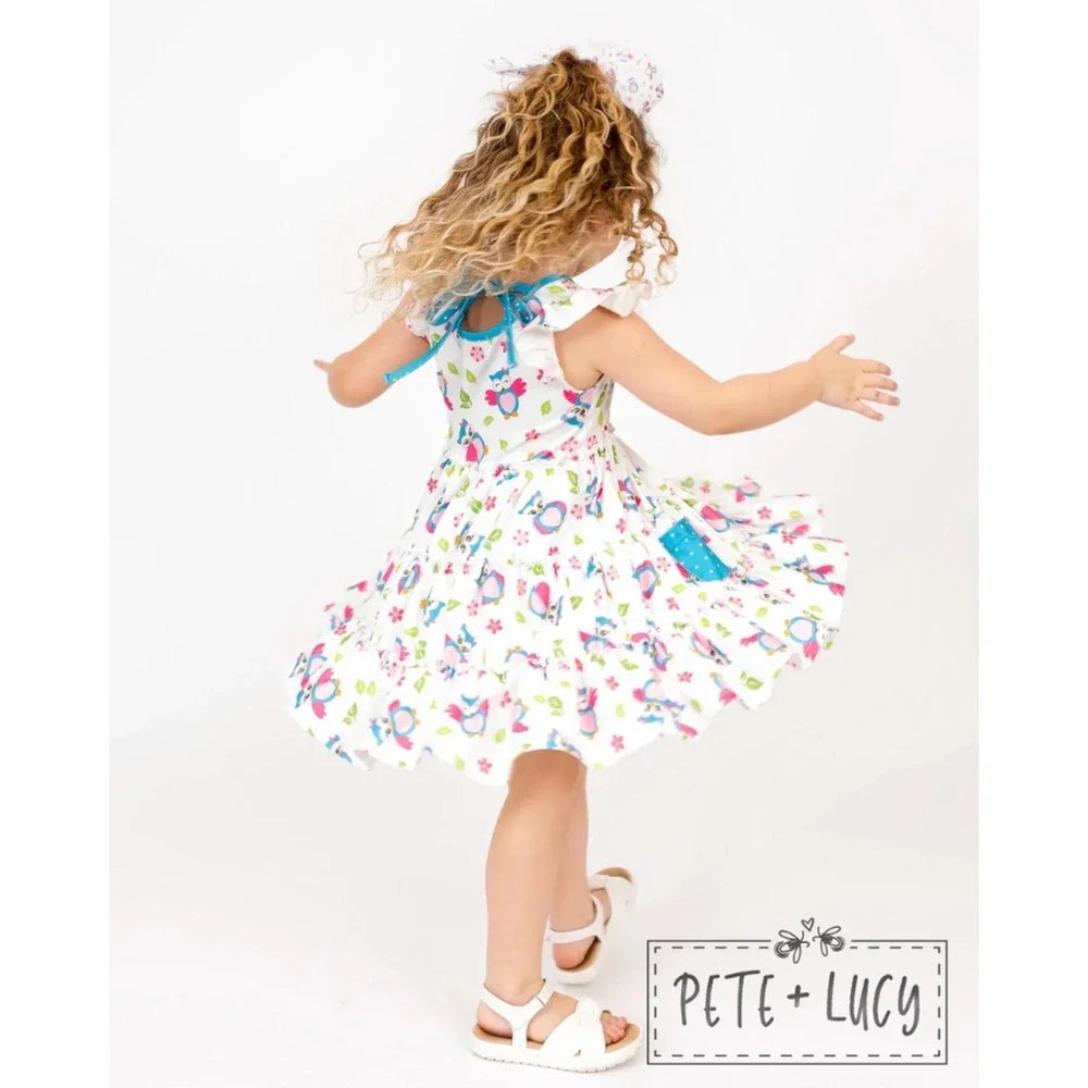 PETE + LUCY Happy Owl Ruffle Dress with Pockets 2T NEW